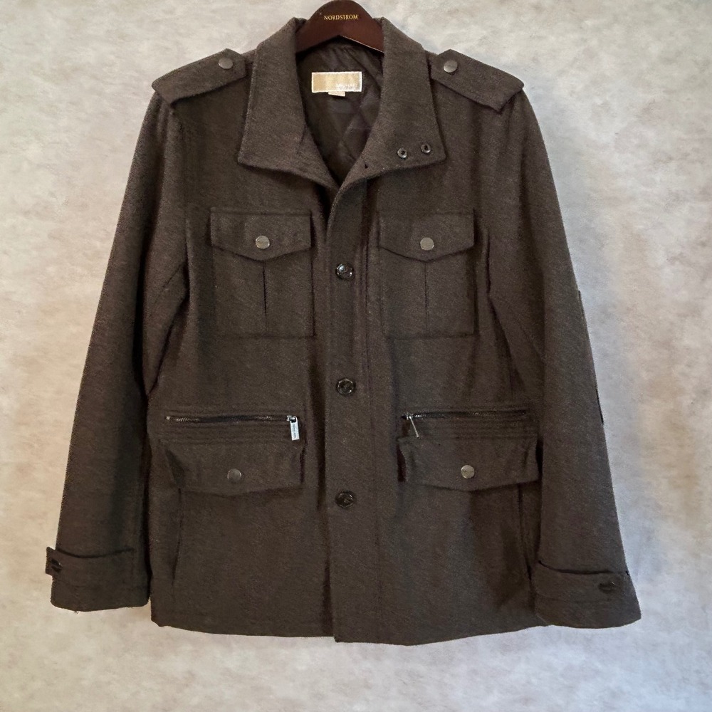 Michael Kors Mens Wool Blend Field Jacket Brown Quilted Lining M RN 121545
